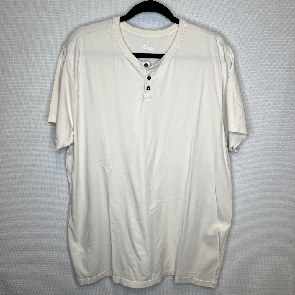 Katin Mens XL Organic Cotton Short Sleeve Henley Shirt Cream Off-White